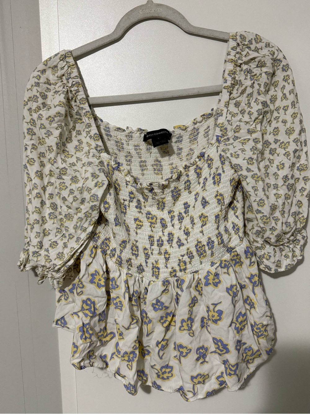 185. French Connect Doria Balloon Sleeve Floral Smocked Top